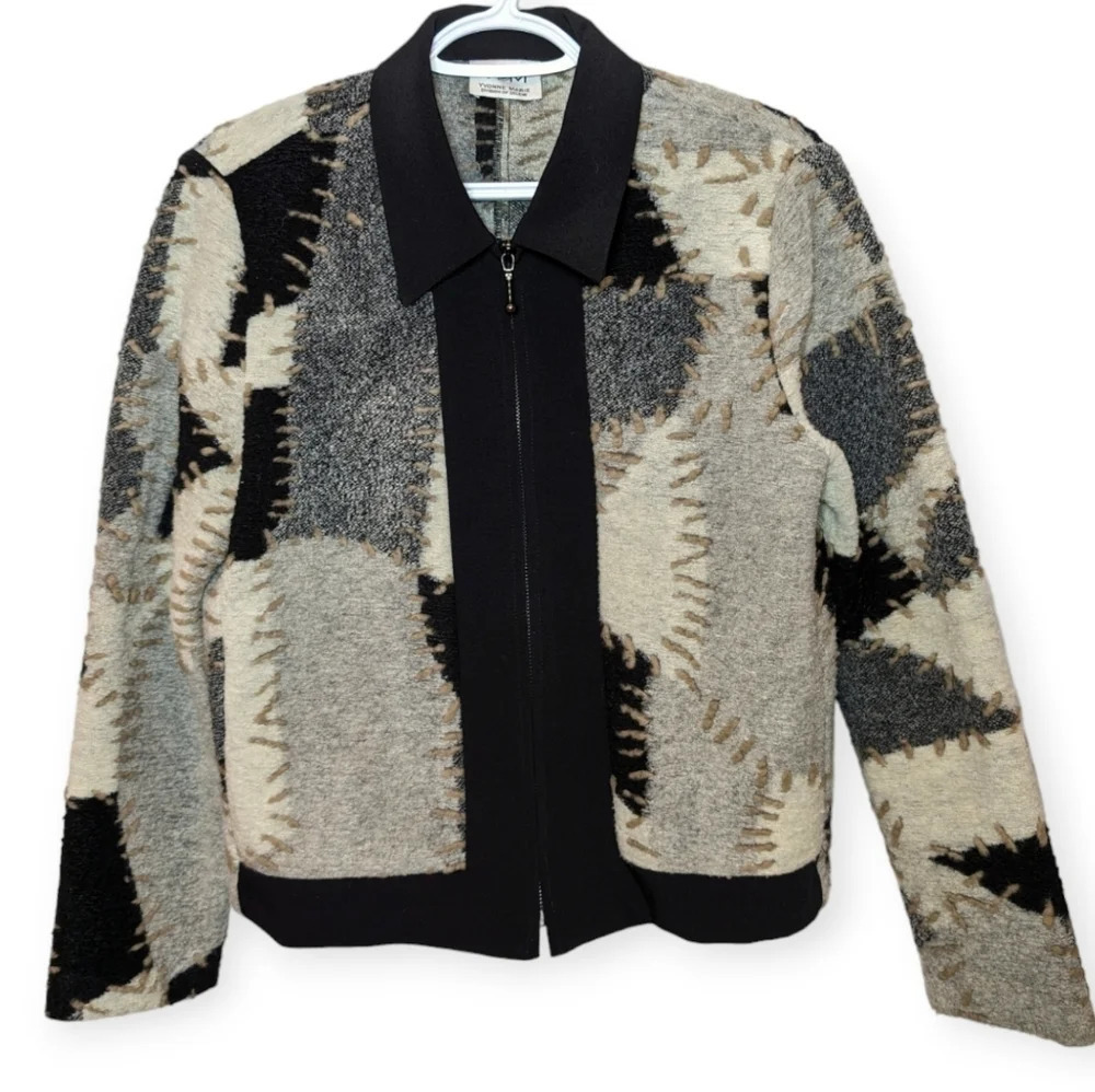 Vintage Yvonne Marie Zip Up Patchwork Fleece Embroidered Jacket S / M Woman Top